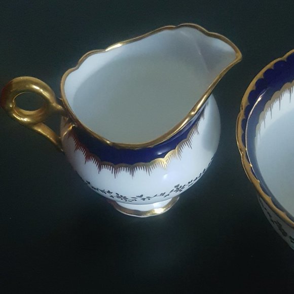 [COALPORT] Cobalt Spearpoint Small Bowl and Pitcher [6143 and 3691] (c. 1920-60) - Picture 7 of 12